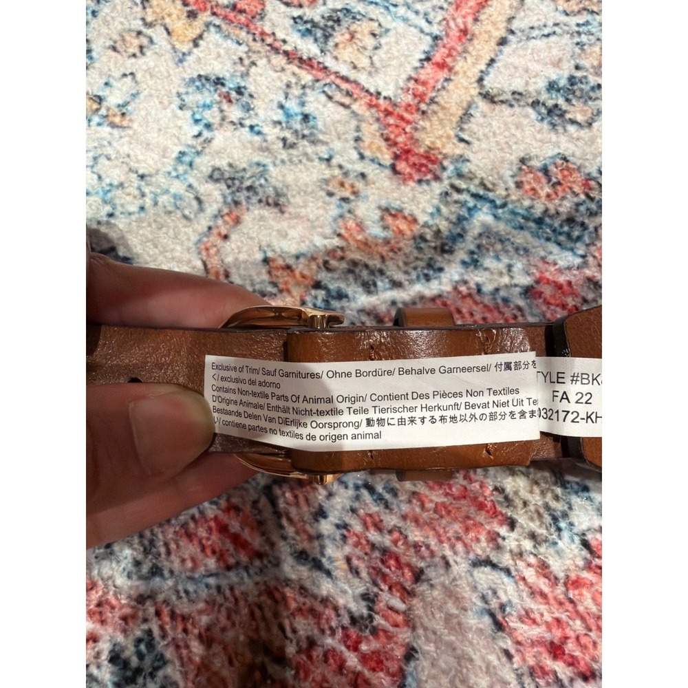 J.Crew Womens Wide Waist Belt Cognac Brown Genuine Leather Gold Buckle BK321 M - Picture 5 of 7